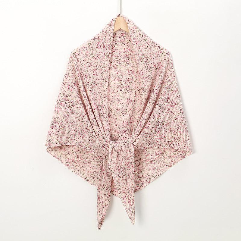 Pearl Chiffon Printed Square Scarf Pleated Scarf - Nioor