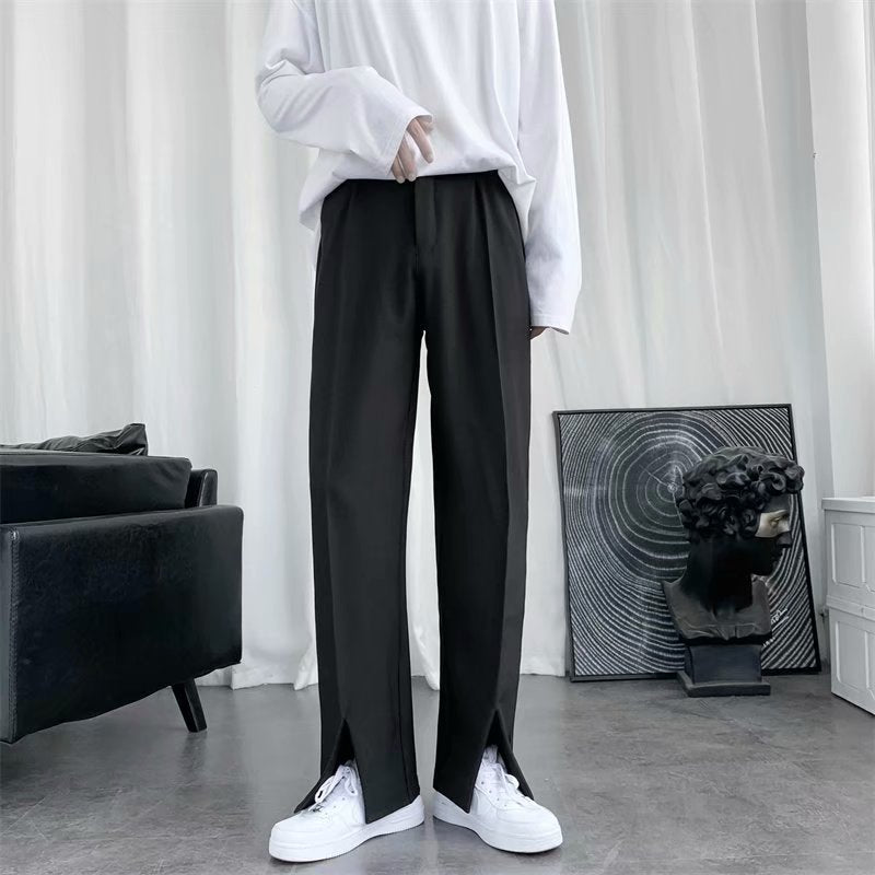 Straight Leg Slacks Flared Pants With Mopping Slits