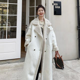 Women's Fashionable Suede White Fur Coat - Nioor