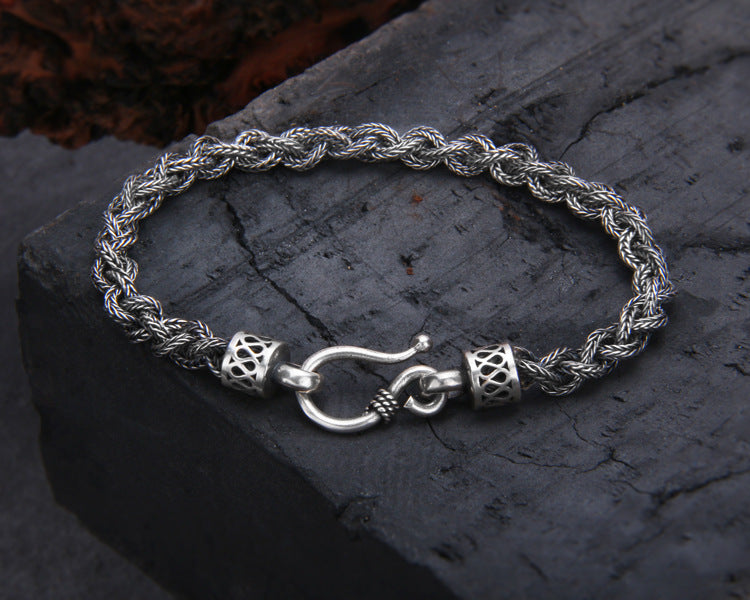 S925 Sterling Silver Distressed Woven Twisted Bracelet