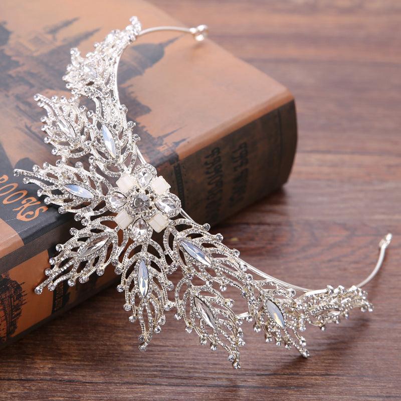 Exquisite Bridal Headband Headdress Handmade Rhinestone Leaf Bridal Crown - Nioor