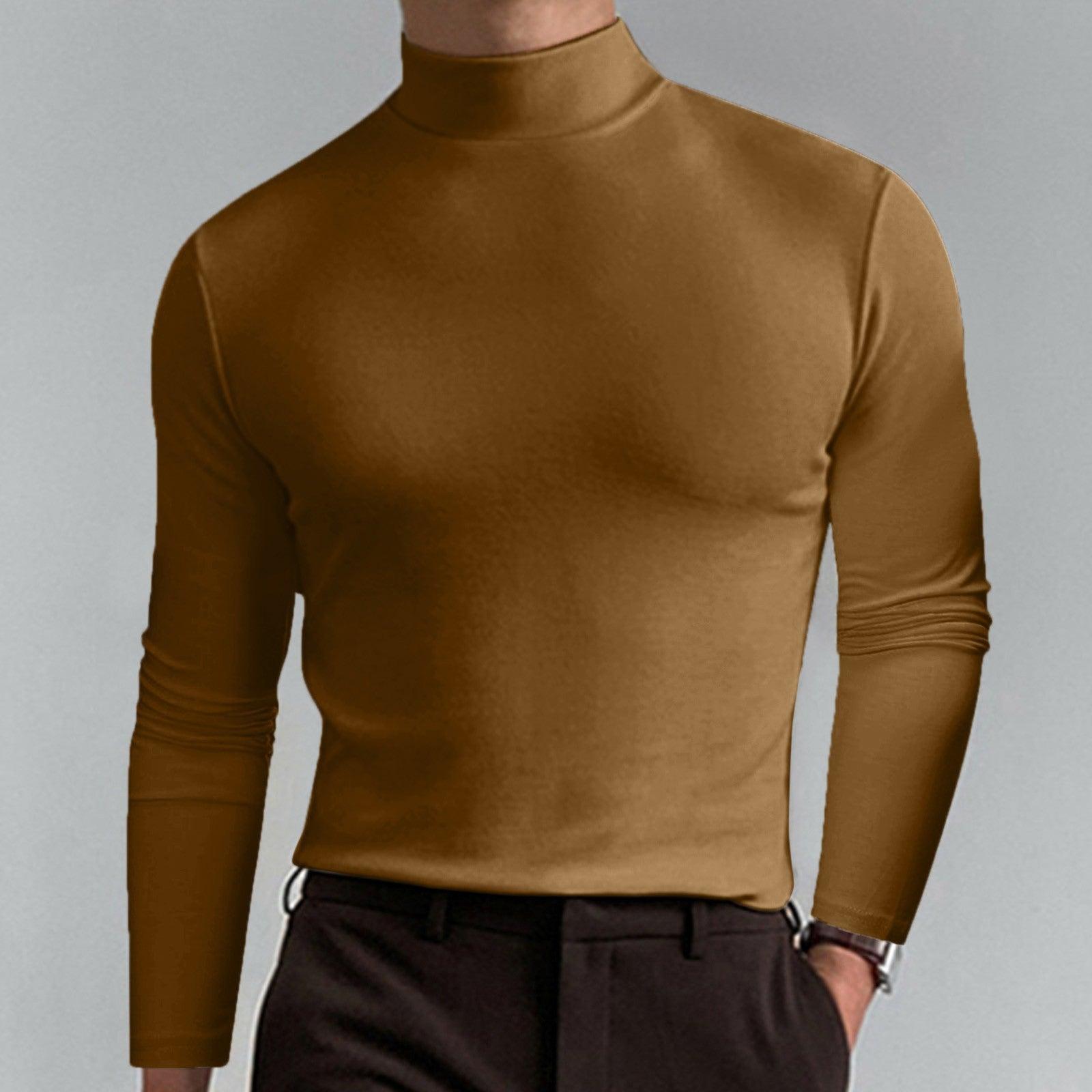 Autumn And Winter High Neck Long Sleeve T-shirt Men's Base Comfortable Solid Color Top - Nioor