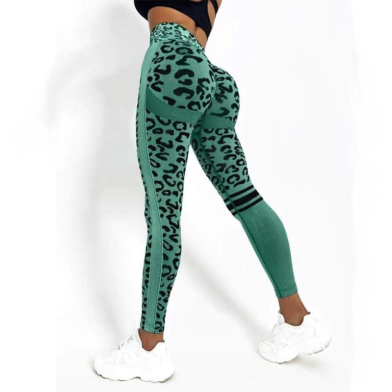 Chemical Fiber Blend Leopard Print Yoga High Waist Tights Fashion Sports Seamless Trousers Fitness Pants - Nioor