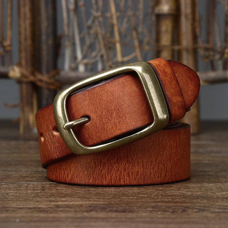 Men's Retro First Layer Pure Cattlehide Pin Buckle Belt - Nioor