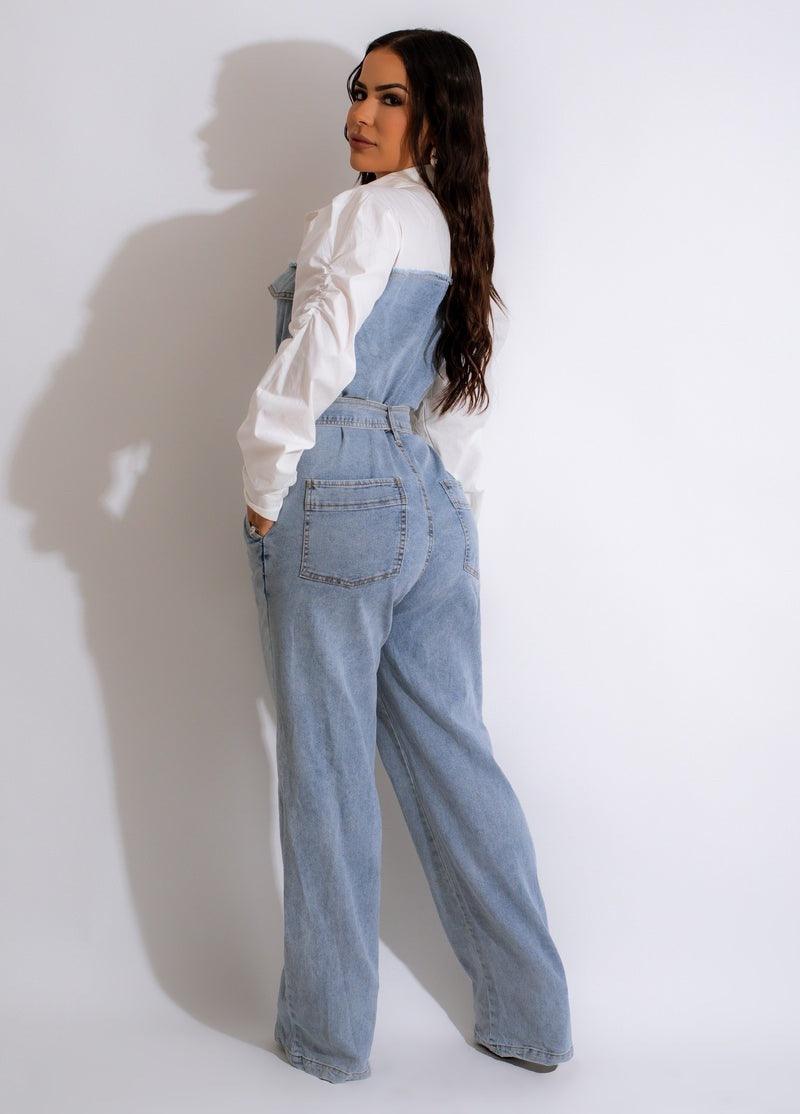 Casual Denim Stitching Plus Size Jumpsuit - Nioor