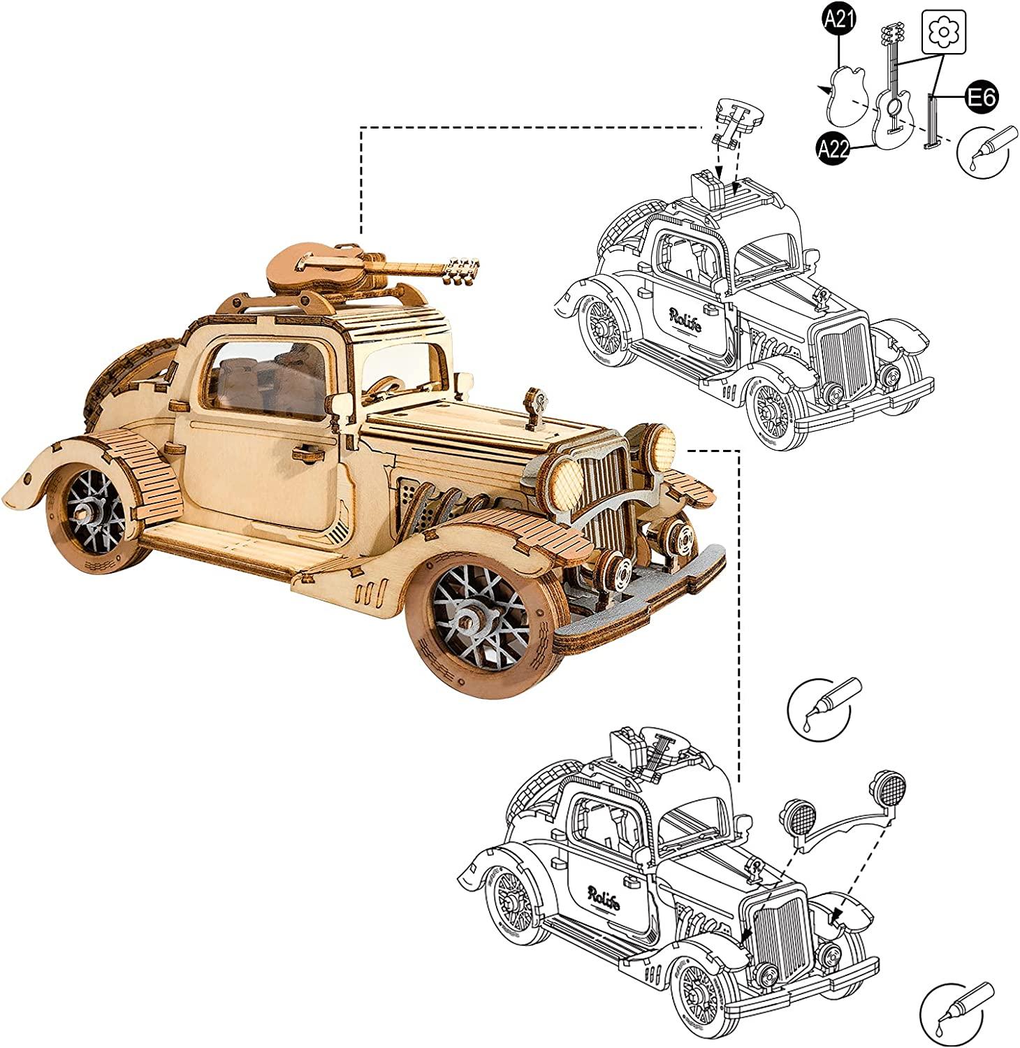 Robotime Rolife Vintage Car Model 3D Wooden Puzzle Toys For Chilidren Kids - Nioor