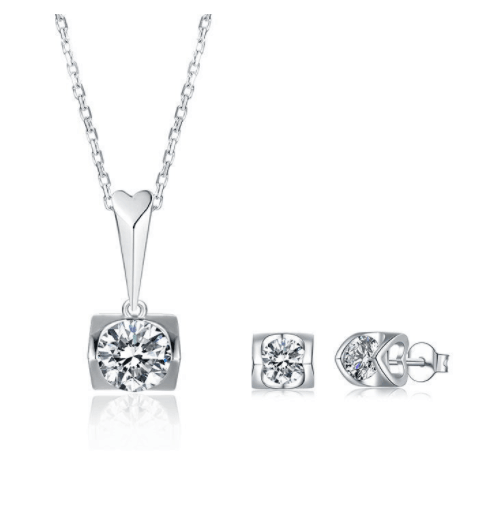 S925 Sterling Silver Inlaid Moissanite Stud Necklace Two Piece Set - Nioor