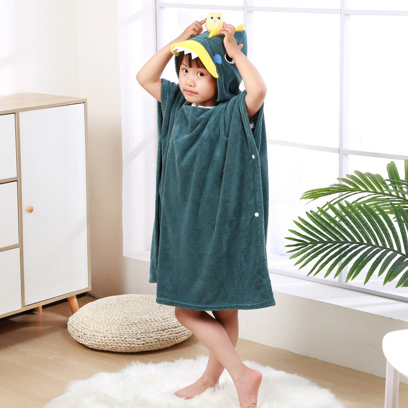 Children's Wearable Coral Fleece Absorbent Hooded Cloak Bath Towel Boys And Girls Nightgown Home Clothes