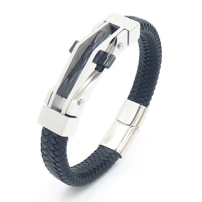 Men's Fashion Personality Stainless Steel Geometric Leather Bracelet