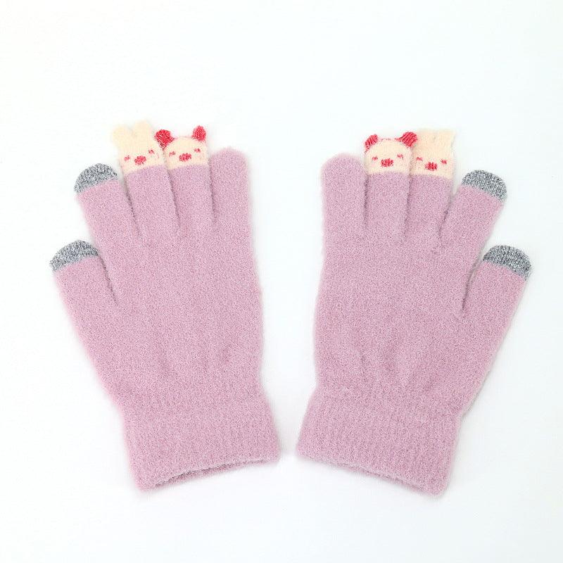 Plush Knitted Gloves With Fingertips For Women - Nioor