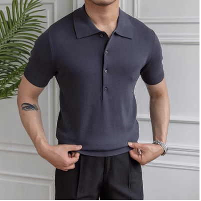 Solid Color Slim Fitting Short Sleeved POLO Shirt - Nioor