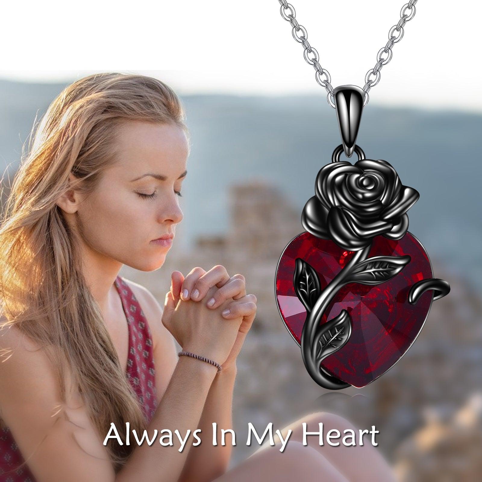 Sterling Silver Heart Rose Urn Necklace for Ashes Cremation Jewelry - Nioor