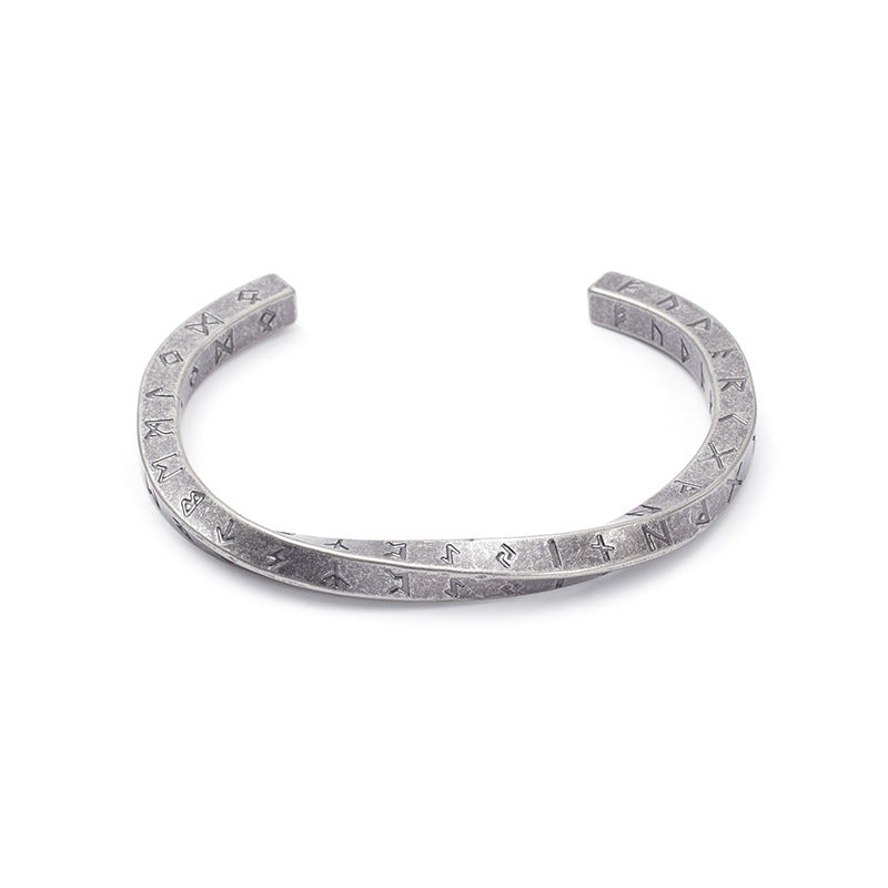 Fashion Creative Titanium Steel Twisted Lettering Four-sided Viking Text Bracelet