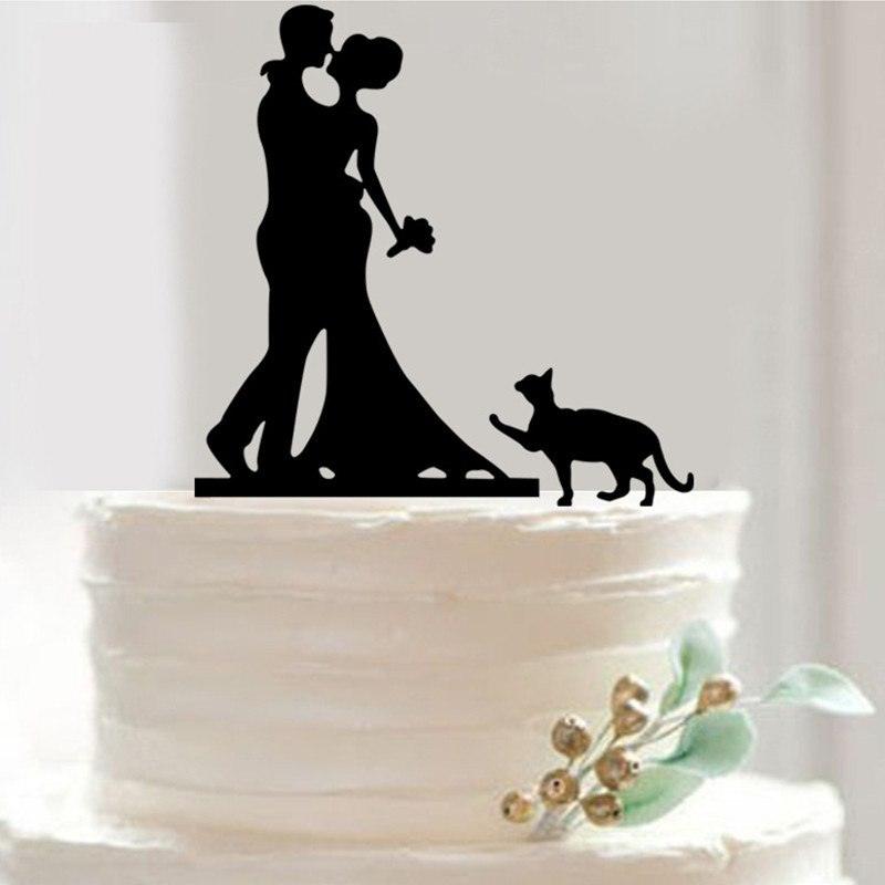 Acrylic Wedding Cake Topper Romantic Couple design with cute cat Wedding Cake Toppers Cake Top Decorating Decoration Mariage - Nioor