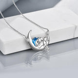 Sterling Silver Bear Necklace Bear Moon Pendant Cute Animal Jewelry Bear Gifts for Women - Nioor