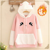 Add Velvet Thickening Match Color Loose Class Clothes Student Girl Hoodie - Nioor