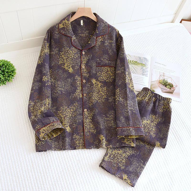 Winter Couple Yarn-dyed Cotton Pajamas Long Sleeve Can Be Outerwear Homewear Men's Suit - Nioor