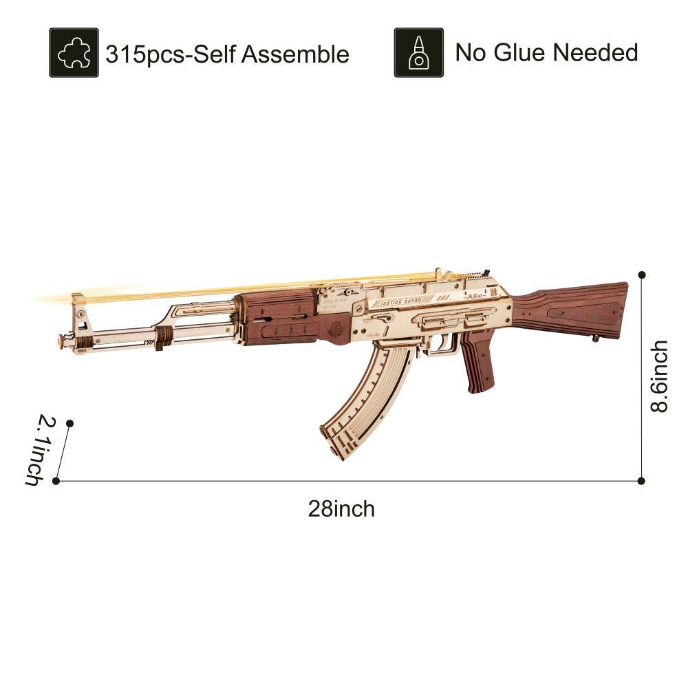 Robotime Rokr Automatic Rifle AK-47 3D Wooden Assembly Gun Double Firing Modes Funny DIY Toys For Kids Adults Justice Guar LQ901 - Nioor