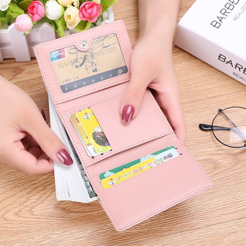 Three Fold Two Hearts Women's Purse Female Student Cute Coin Purse Short Style Multi-card Clip