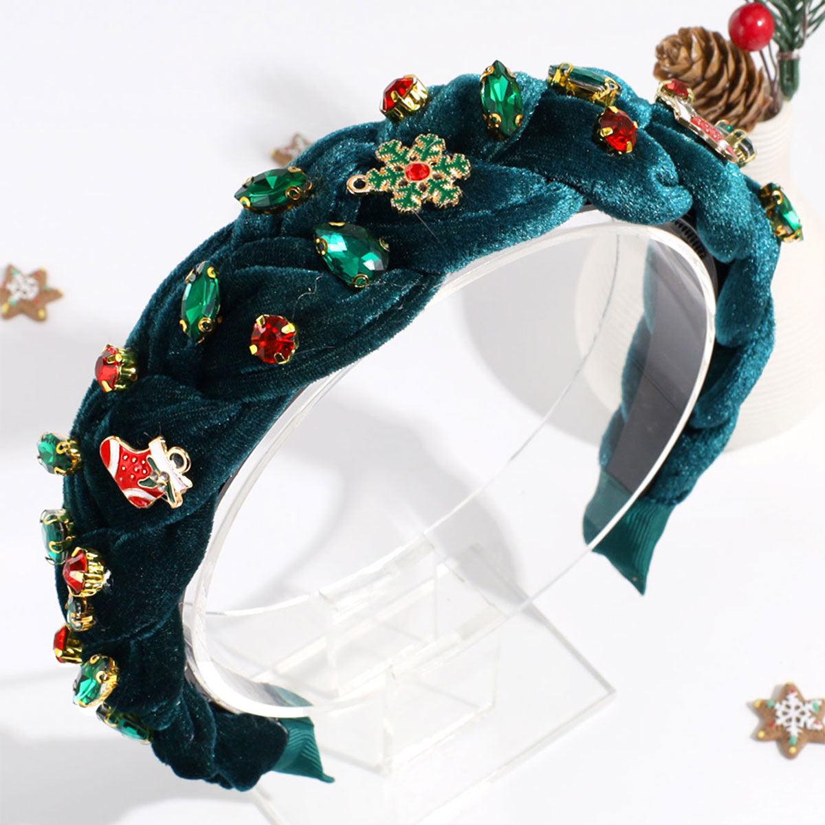 Snowflake Light Luxury All-match Hair Accessories Christmas Wide-brimmed Twist Braid Rhinestone Headband - Nioor