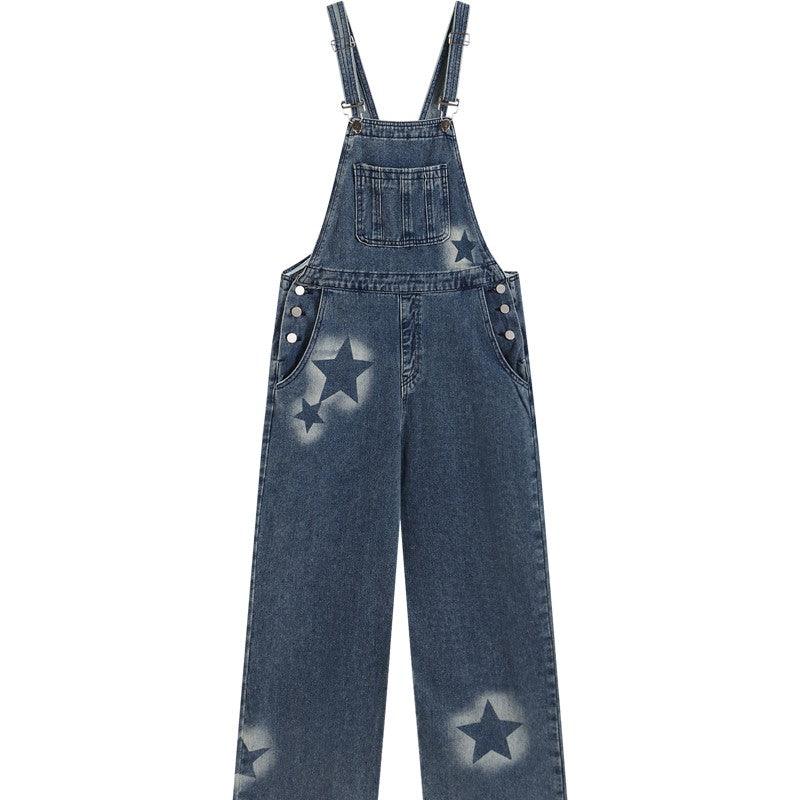 Straight Leg Wide Leg Denim Strap Pants - Nioor