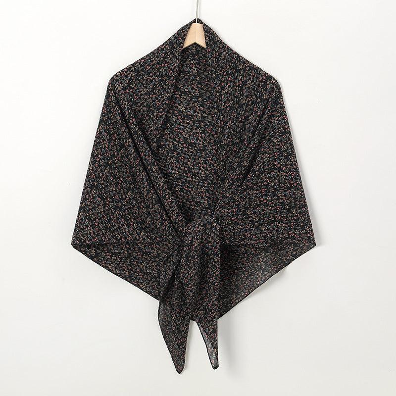 Pearl Chiffon Printed Square Scarf Pleated Scarf - Nioor