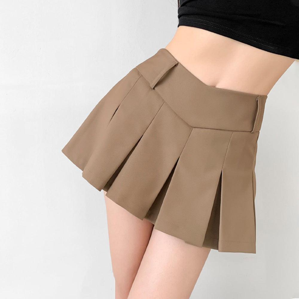 Women's Preppy Style Hot Girl Sexy V Waist Ultra Short Anti-exposure A- Line Skirt - Nioor