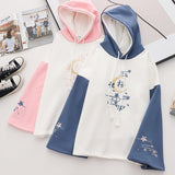 Alphabet Color Matching Sleeves And Velvet Padded Hooded Sweater Women - Nioor