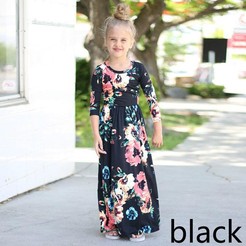 Amazon children's dresses Europe and the United States round neck print girls long skirt eBay AliExpress girls explosion models - Nioor