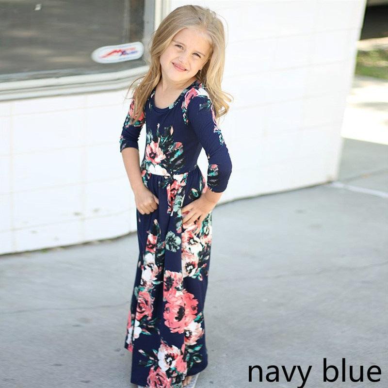 Amazon children's dresses Europe and the United States round neck print girls long skirt eBay AliExpress girls explosion models - Nioor