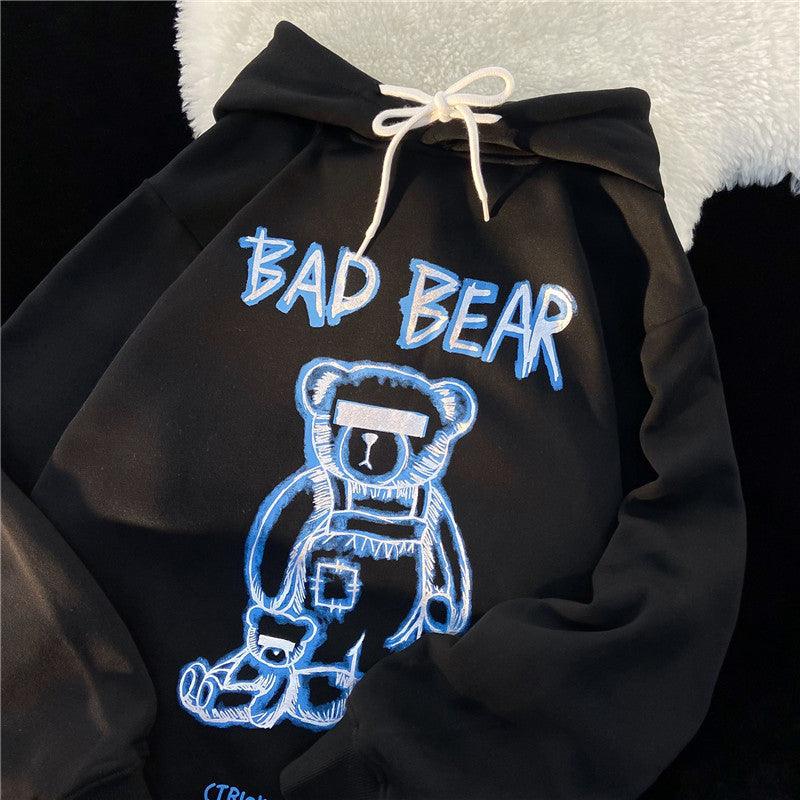 American Hiphop Bear Hoodie Women's Autumn And Winter Korean Style Loose High Street Oversize Retro Bf Preppy Style Top - Nioor