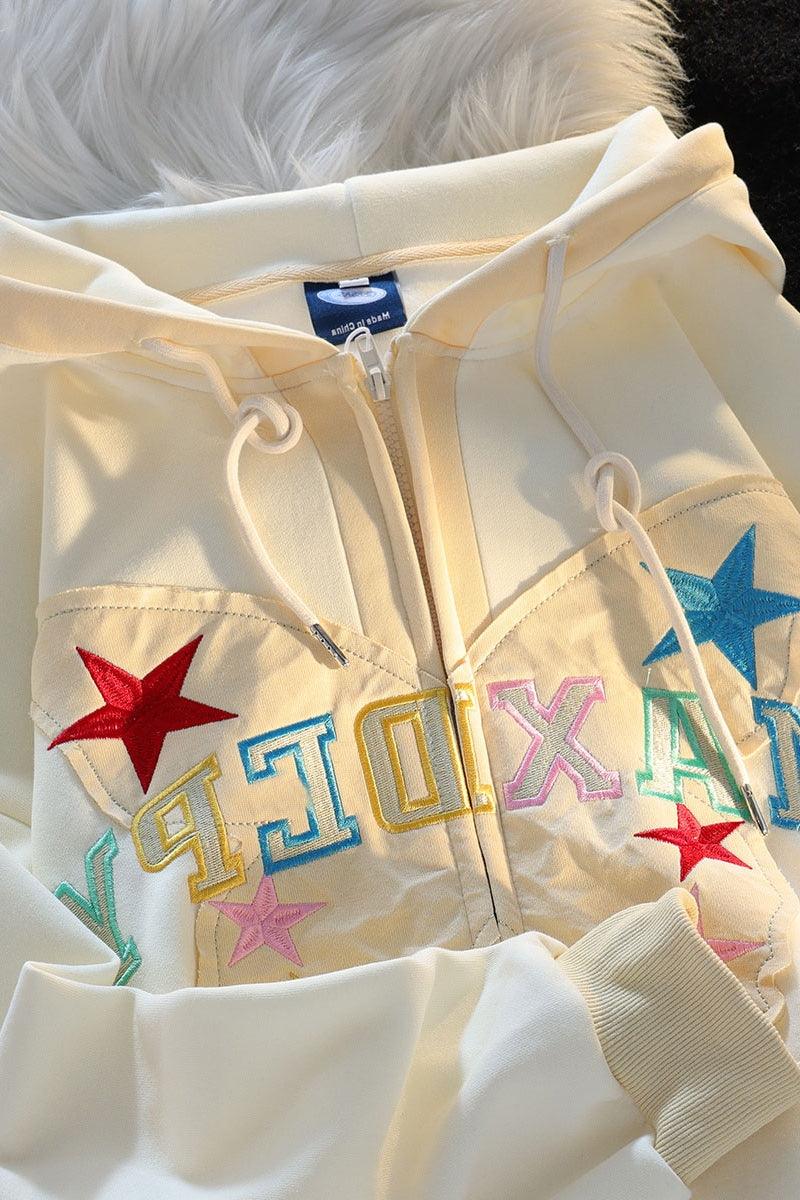 American Retro Alphabet Butterfly Patch Embroidered Hoodie - Nioor