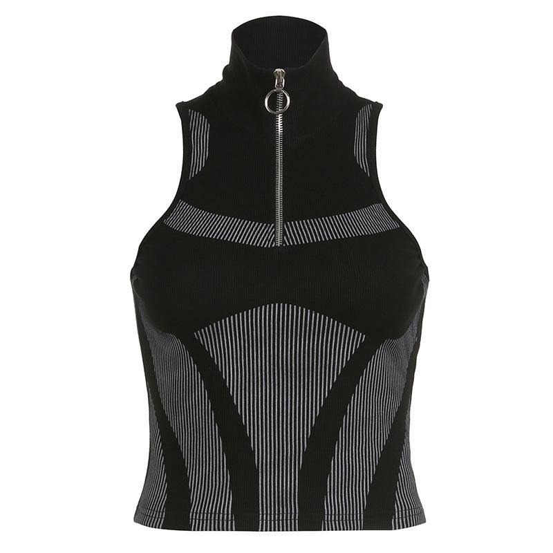 American Street Hot Girl Mechanical Style Rib Printed Vest - Nioor