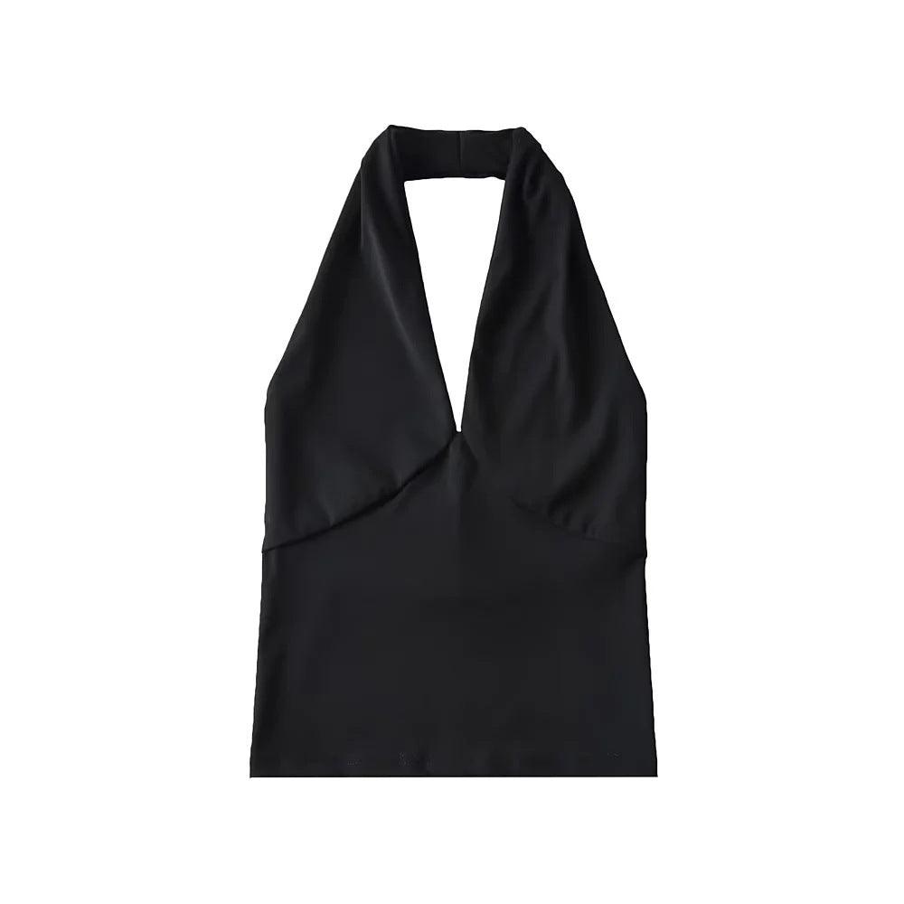 American-style Deep V-neck Halter Vest Women's Outer Wear Design Slim-fit Short High Waist Top - Nioor