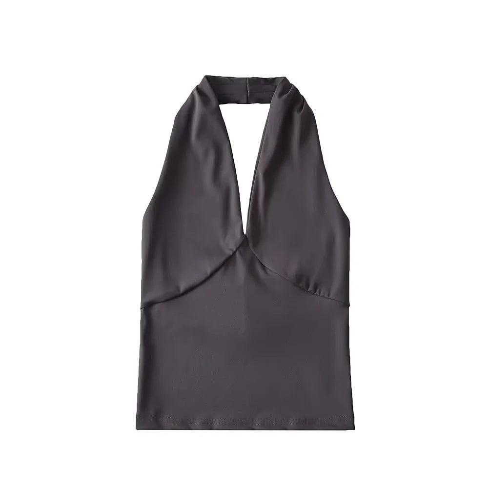 American-style Deep V-neck Halter Vest Women's Outer Wear Design Slim-fit Short High Waist Top - Nioor