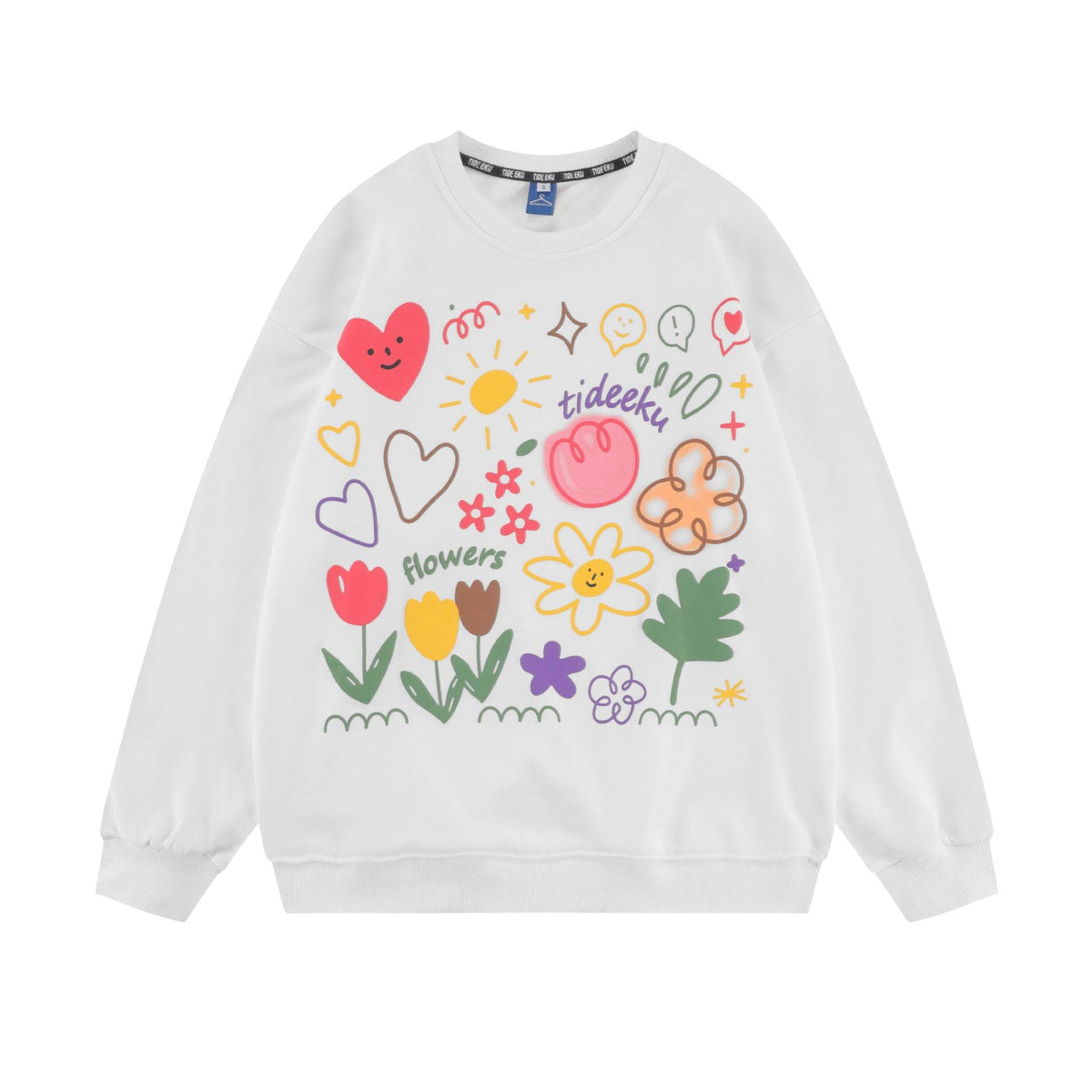 American Tide Brand Round Neck Loose Top Ins Couples Niche Floral Print Sweatshirt - Nioor