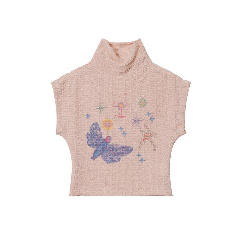 American Turtleneck Print Craft Hot Girl Top - Nioor