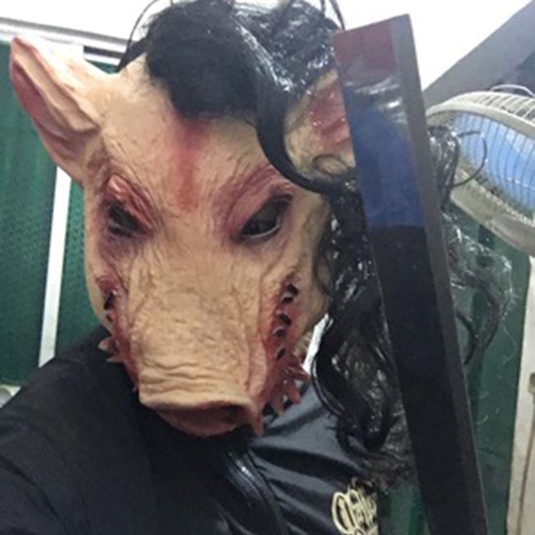 Animal Headgear Horror Douyin Children Chainsaw Horror Pig Bajie Mask With Hair Pig Head Mask - Nioor