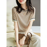 Artificial Silk Loose Slimming Ice Silk Top Printed Chiffon Shirt Fashionable Temperament Short Sleeve T-shirt - Nioor