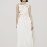 Asymmetric Stitching White High-waist High-grade Niche Temperament Strap Dress - Nioor