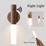 Auto LED USB Magnetic Wood Wireless Night Light Corridors Porch Lights PIR Motion Sensor Wall Light Cabinet Lamp - Nioor