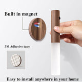 Auto LED USB Magnetic Wood Wireless Night Light Corridors Porch Lights PIR Motion Sensor Wall Light Cabinet Lamp - Nioor