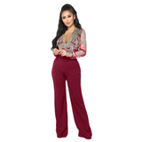 Autumn And Winter Hot-selling Women's Casual Ladies Water-soluble Lace V-neck Long-sleeved Wide-leg Jumpsuit - Nioor