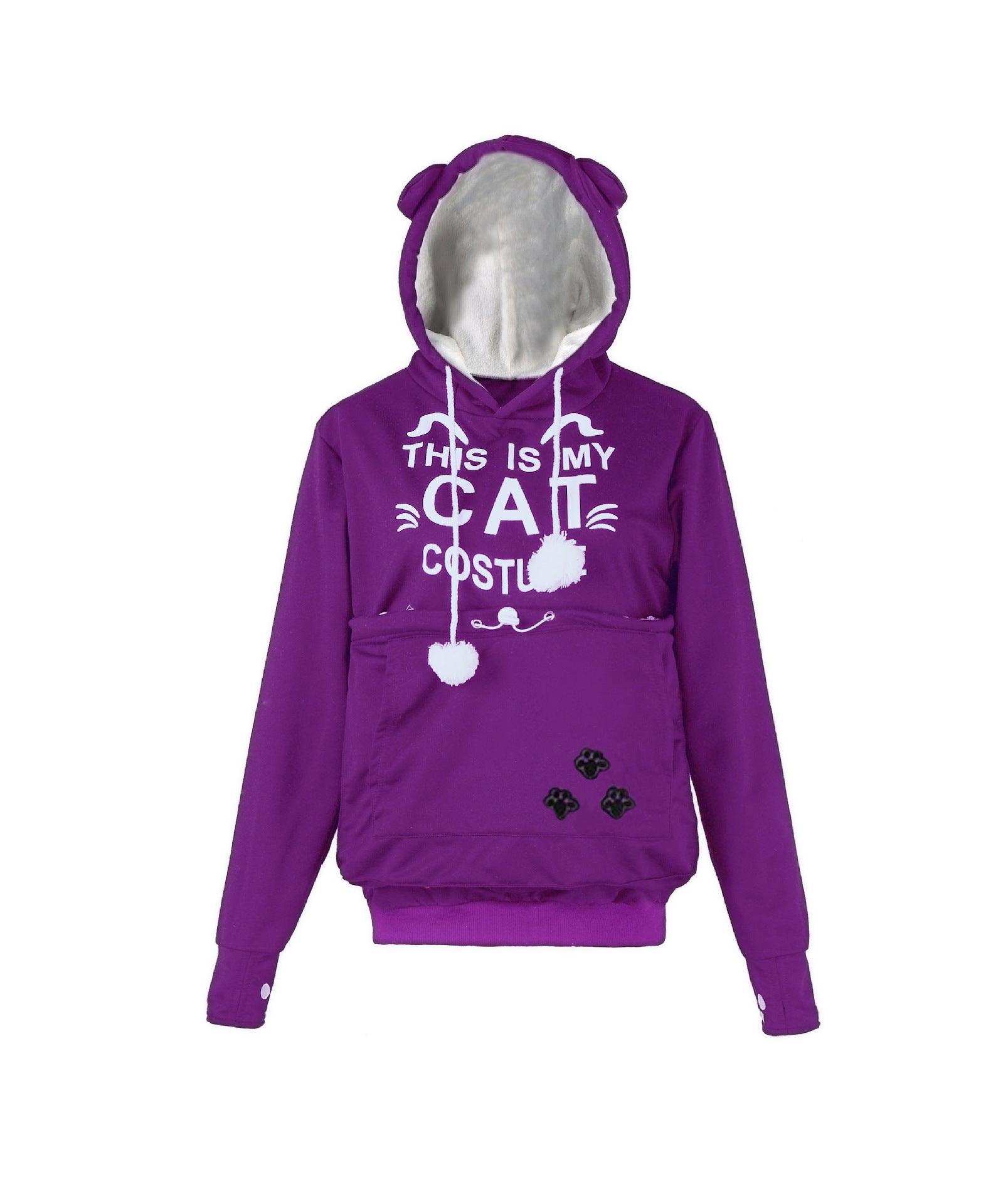 Autumn And Winter Letter Cat Face Printed Coat Alien Cat Kangaroo Long Sleeve Hooded Sweater Women - Nioor