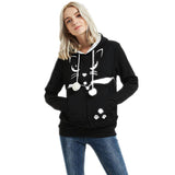 Autumn And Winter Letter Cat Face Printed Coat Alien Cat Kangaroo Long Sleeve Hooded Sweater Women - Nioor