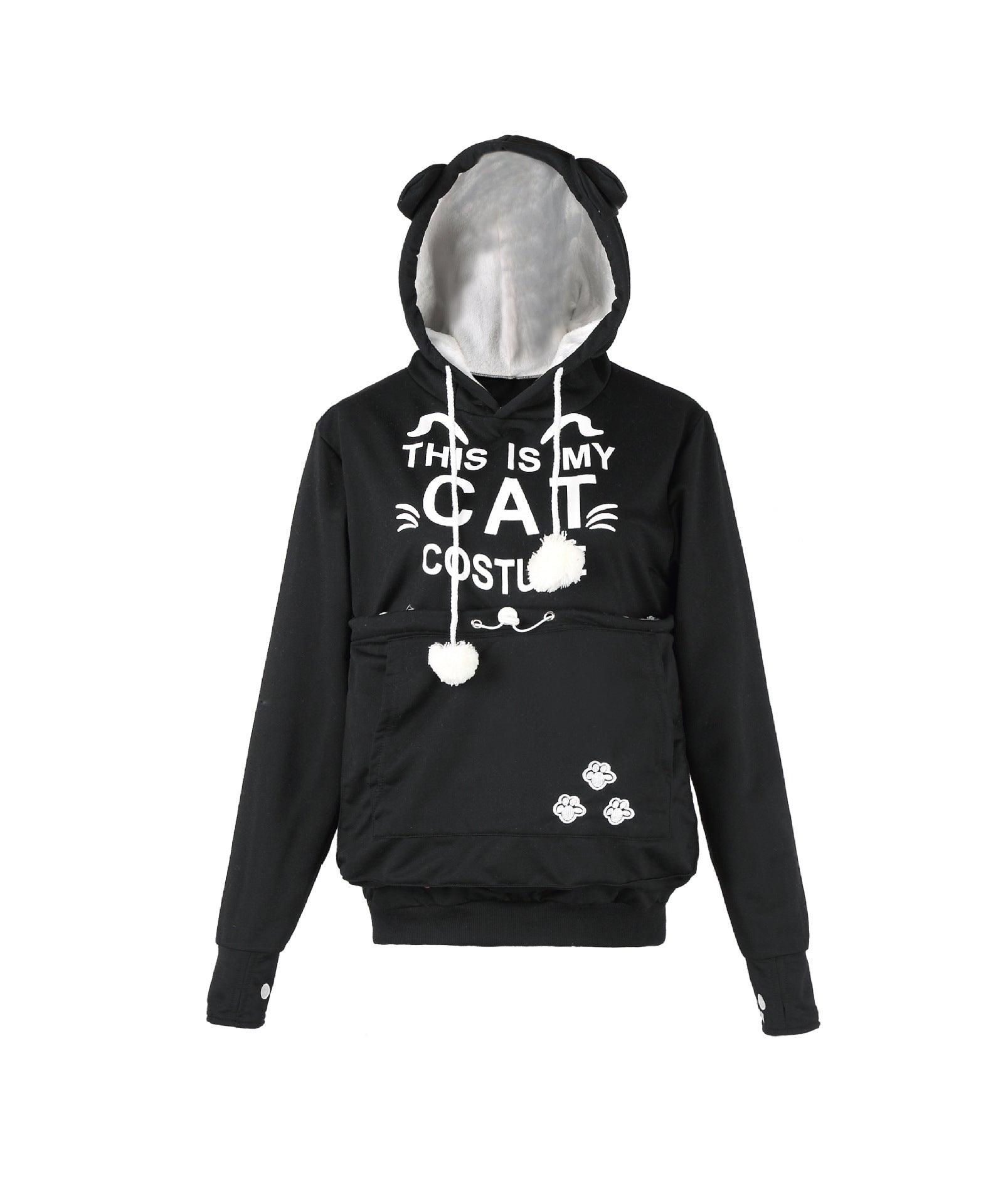 Autumn And Winter Letter Cat Face Printed Coat Alien Cat Kangaroo Long Sleeve Hooded Sweater Women - Nioor