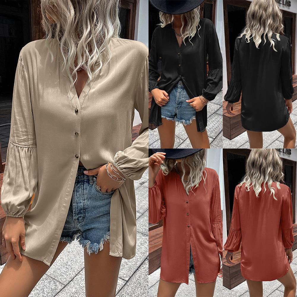 Autumn And Winter New European And American Leisure Loose Single-breasted Shirt Dress - Nioor