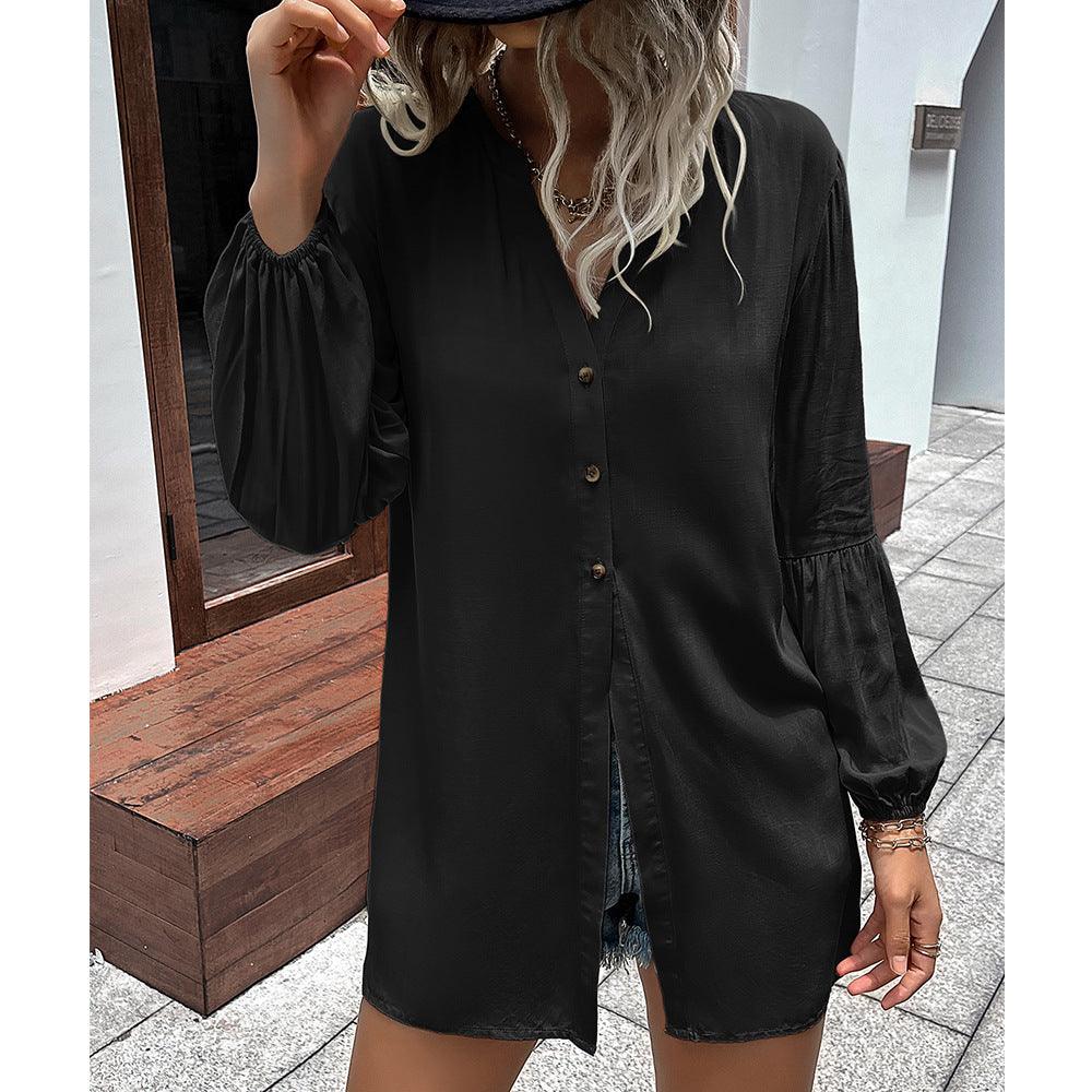 Autumn And Winter New European And American Leisure Loose Single-breasted Shirt Dress - Nioor