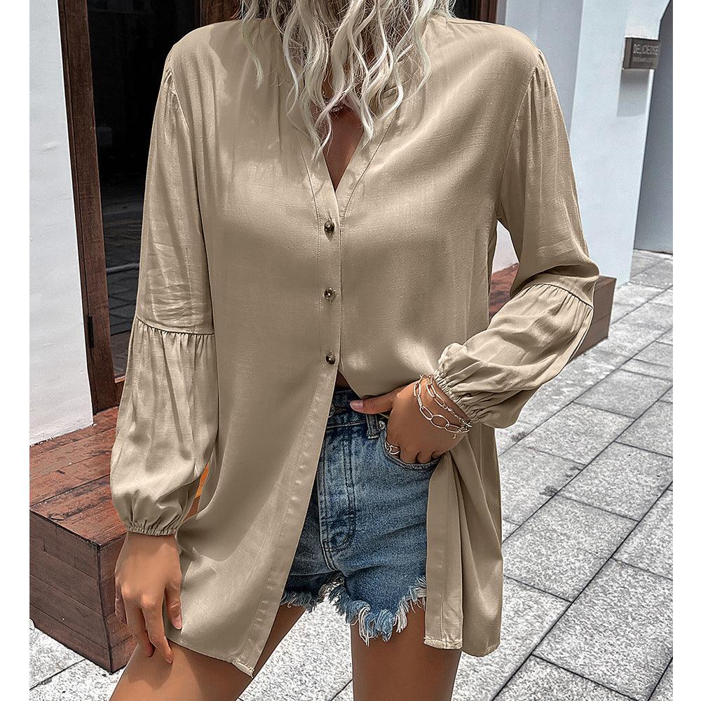 Autumn And Winter New European And American Leisure Loose Single-breasted Shirt Dress - Nioor