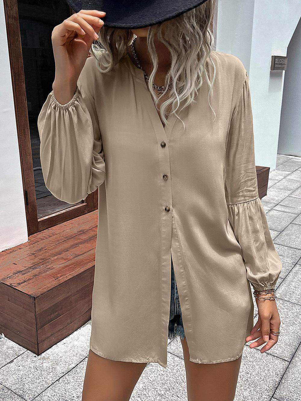 Autumn And Winter New European And American Leisure Loose Single-breasted Shirt Dress - Nioor